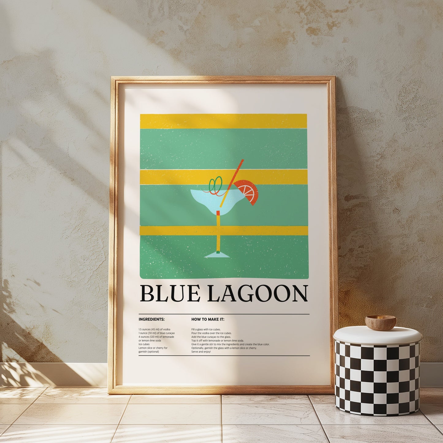 Premium Poster of Exquisite Blue Lagoon Cocktail Recipe Art Posters