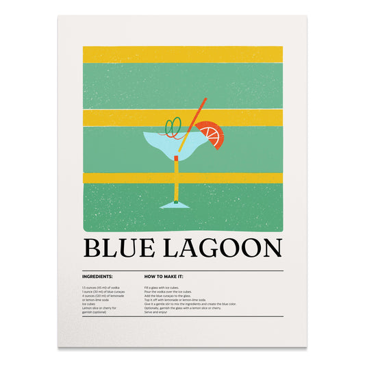 Premium Poster of Exquisite Blue Lagoon Cocktail Recipe Art Posters