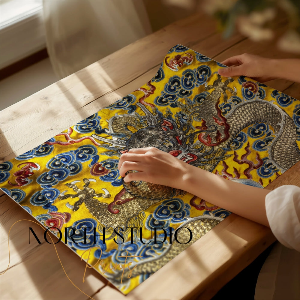 Premium Poster of Exquisite Dragon Embroidery Pattern Art Prints Posters