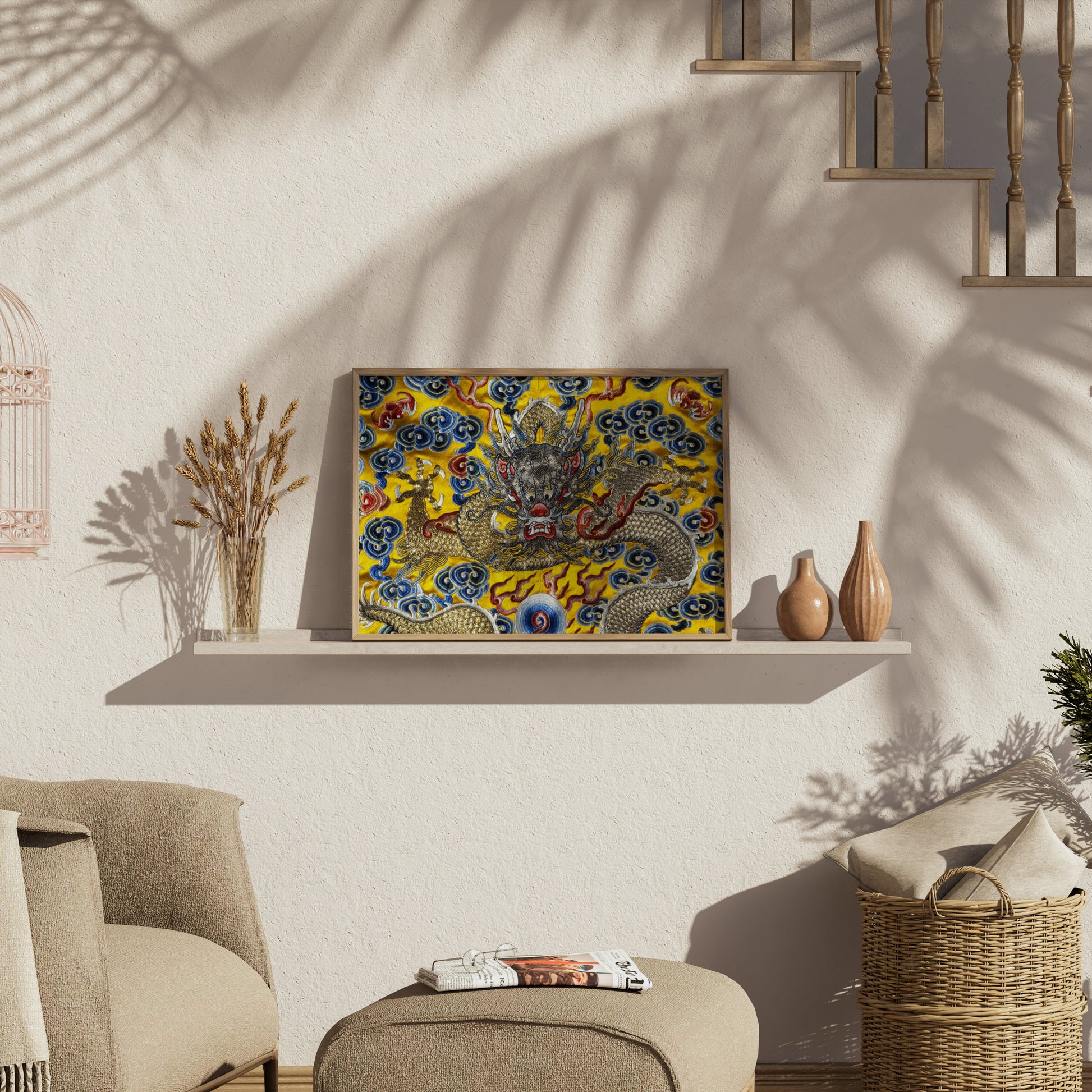 Premium Poster of Exquisite Dragon Embroidery Pattern Art Prints Posters