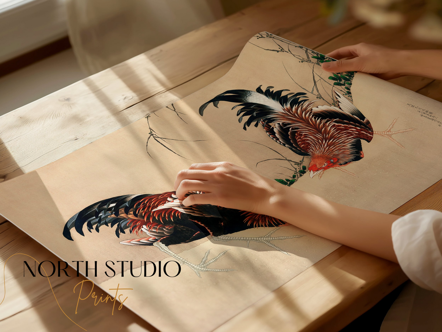 Premium Poster of Exquisite Japanese Roosters Artwork Print Vintage Posters