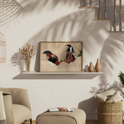 Premium Poster of Exquisite Japanese Roosters Artwork Print Vintage Posters