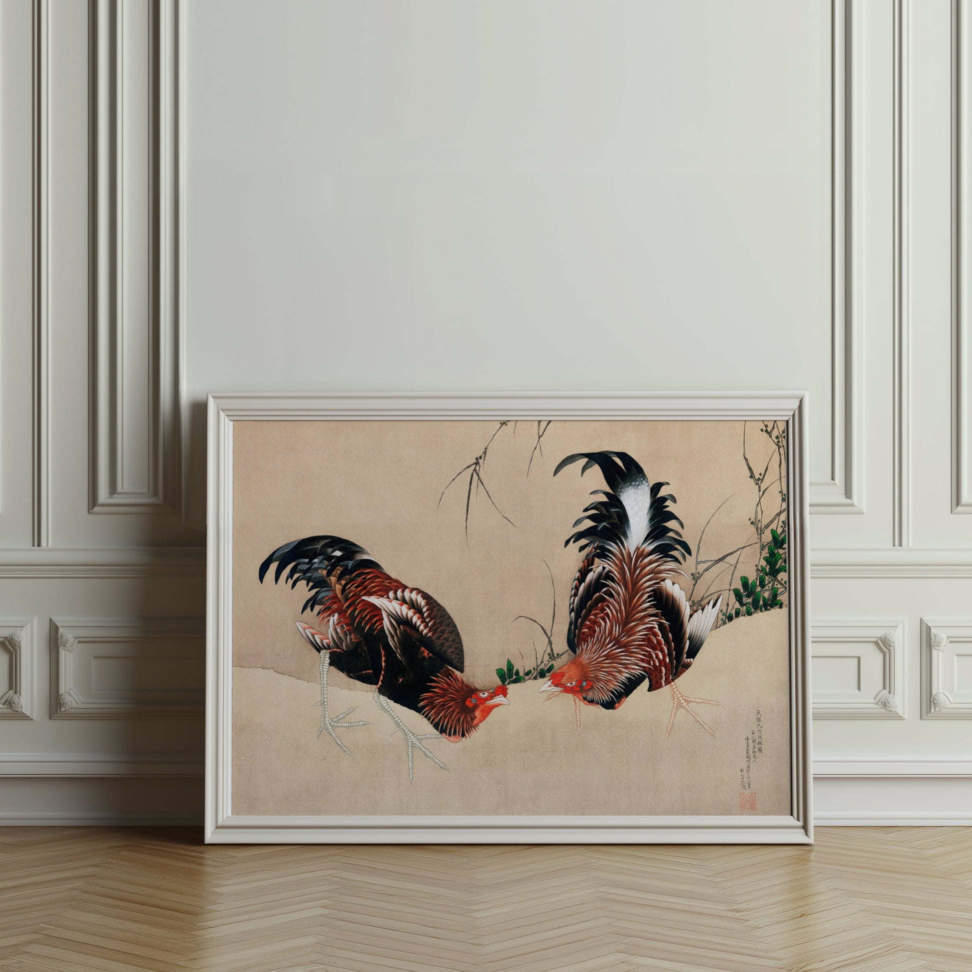 Premium Poster of Exquisite Japanese Roosters Artwork Print Vintage Posters