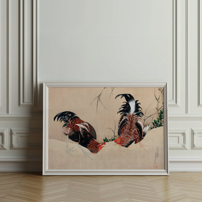 Premium Poster of Exquisite Japanese Roosters Artwork Print Vintage Posters