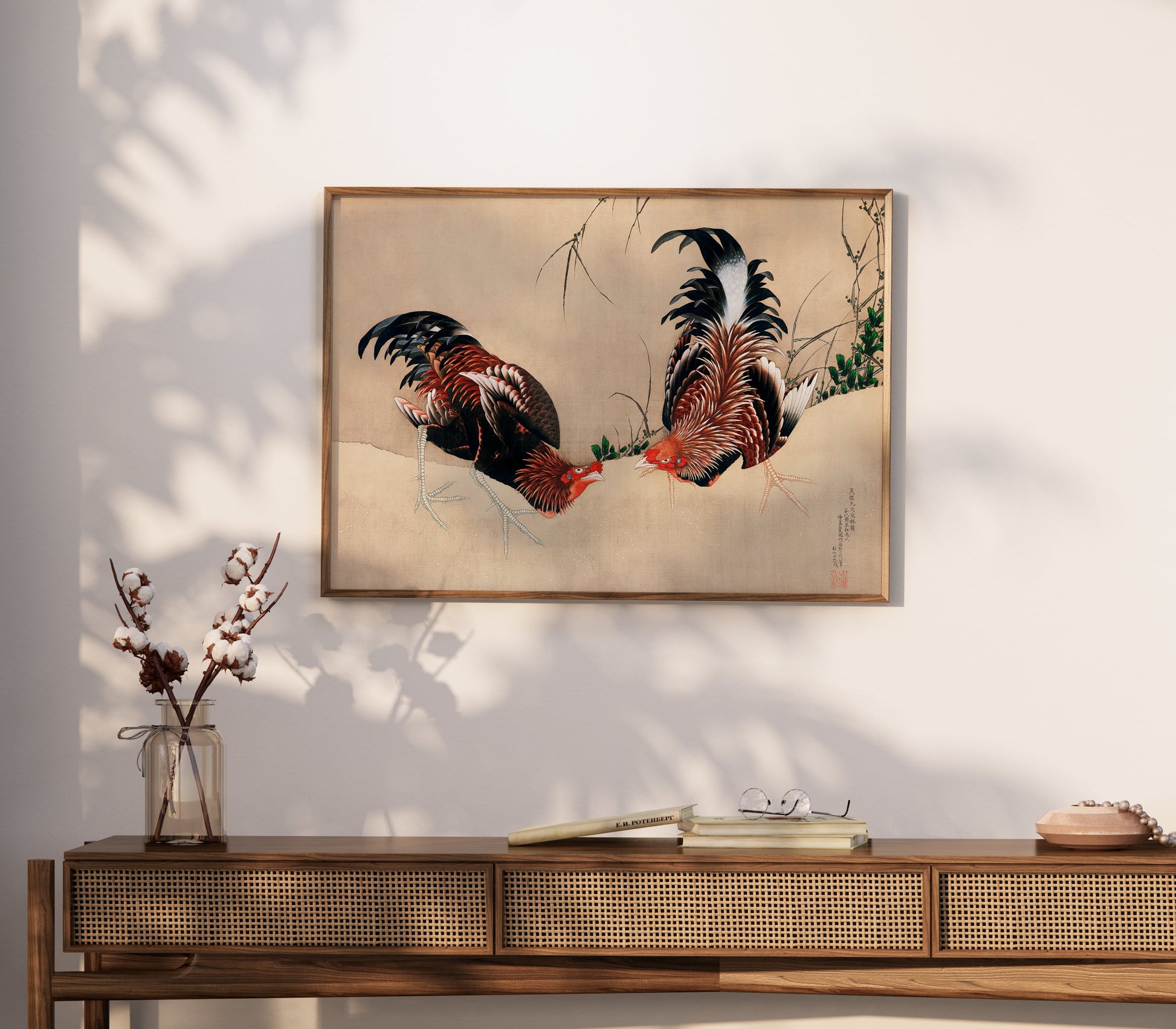 Premium Poster of Exquisite Japanese Roosters Artwork Print Vintage Posters