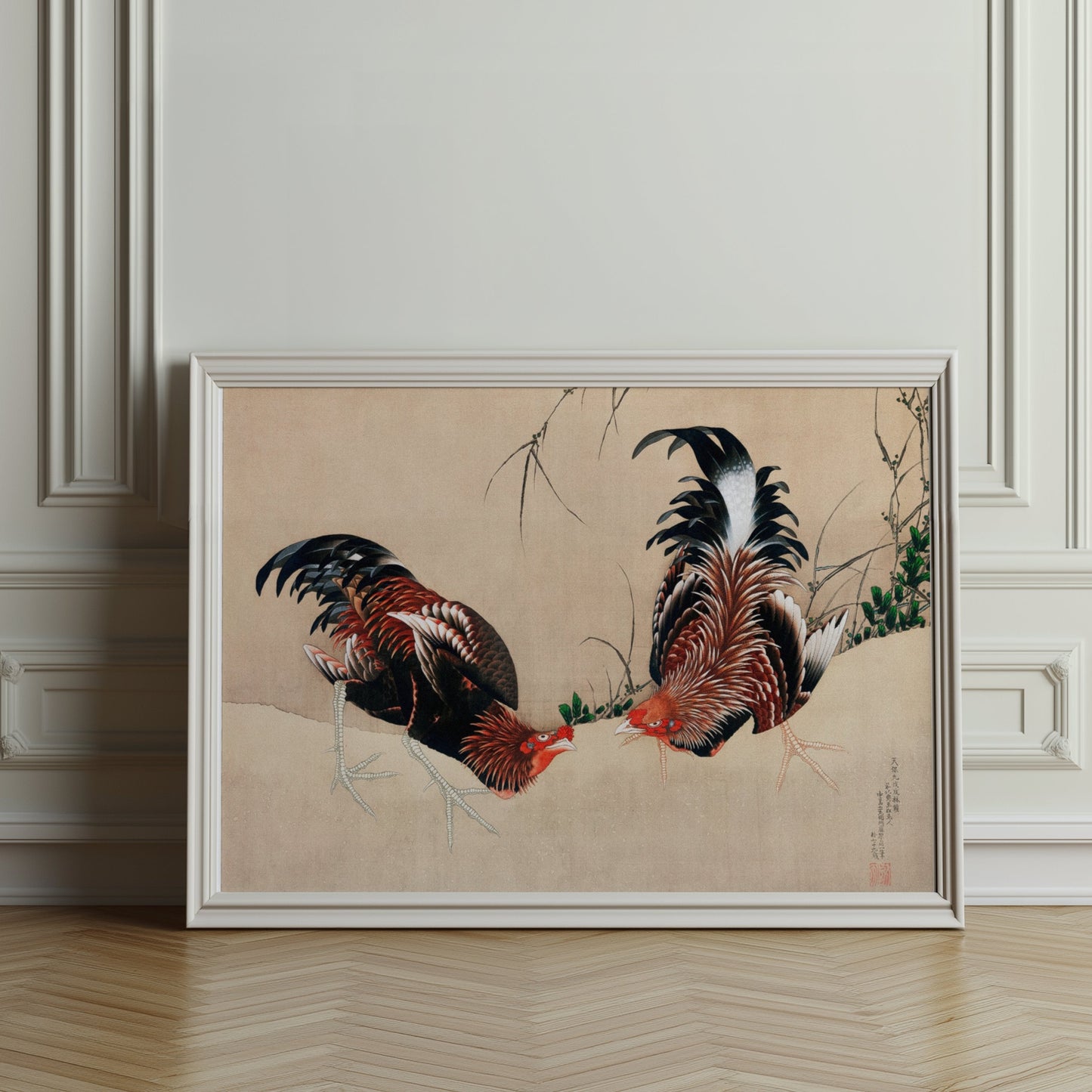 Premium Poster of Exquisite Japanese Roosters Artwork Print Vintage Posters