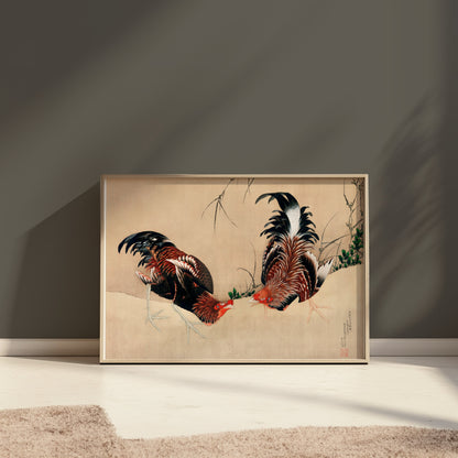 Premium Poster of Exquisite Japanese Roosters Artwork Print Vintage Posters
