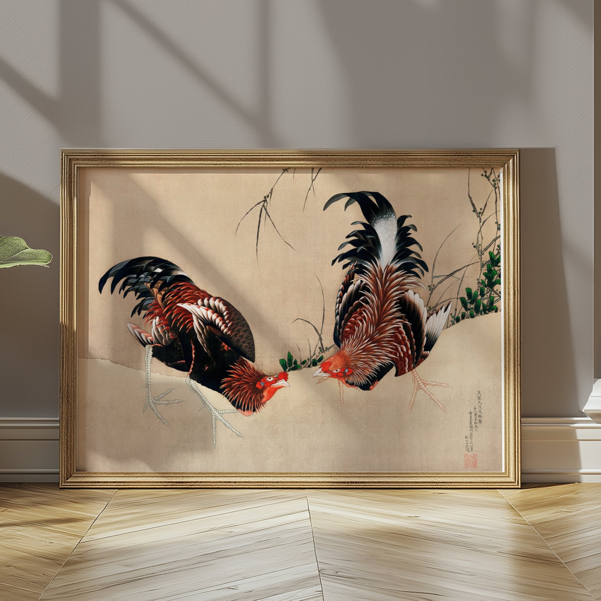Premium Poster of Exquisite Japanese Roosters Artwork Print Vintage Posters