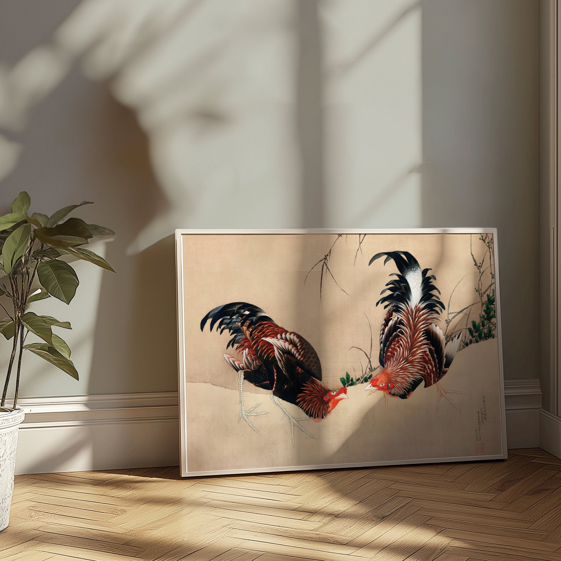 Premium Poster of Exquisite Japanese Roosters Artwork Print Vintage Posters