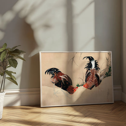 Premium Poster of Exquisite Japanese Roosters Artwork Print Vintage Posters