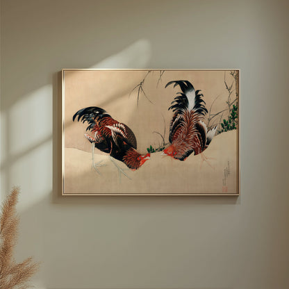 Premium Poster of Exquisite Japanese Roosters Artwork Print Vintage Posters
