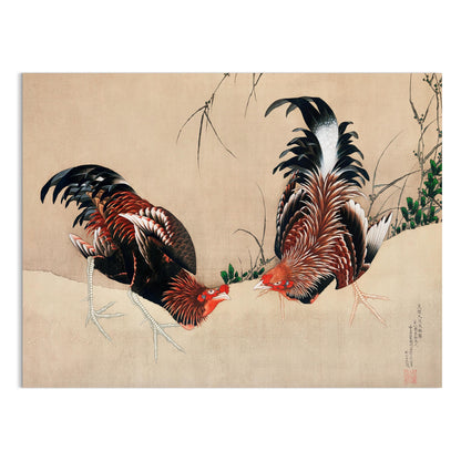 Premium Poster of Exquisite Japanese Roosters Artwork Print Vintage Posters