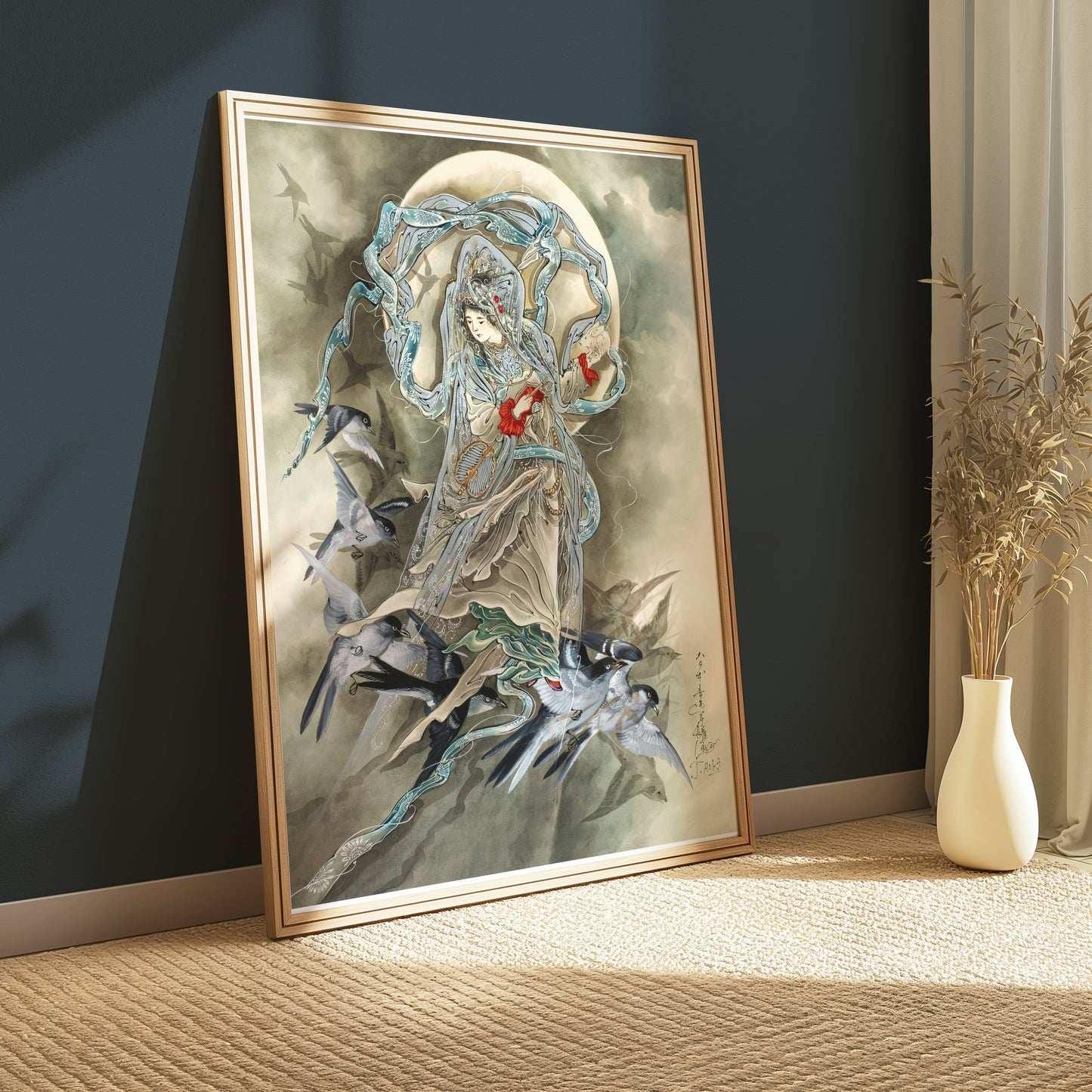 Premium Poster of Exquisite Oriental Art Featuring Birds and Woman Posters