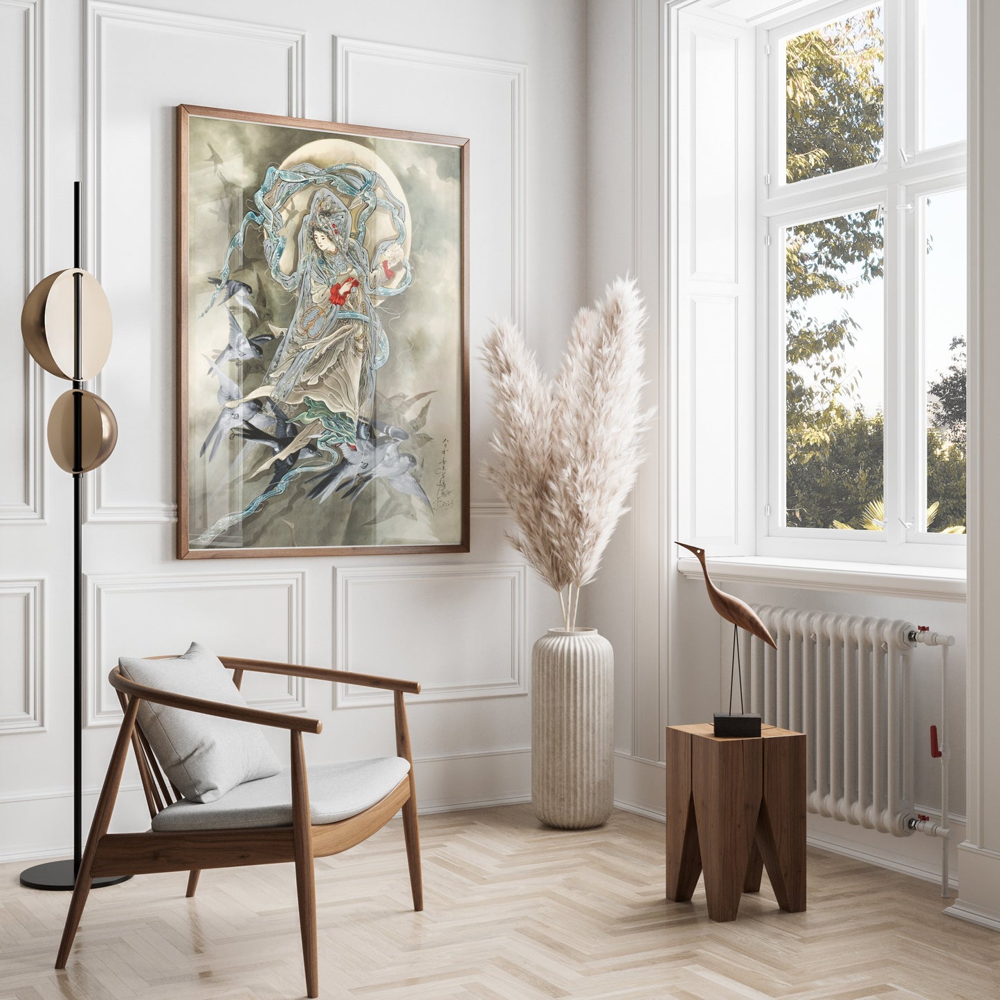 Premium Poster of Exquisite Oriental Art Featuring Birds and Woman Posters