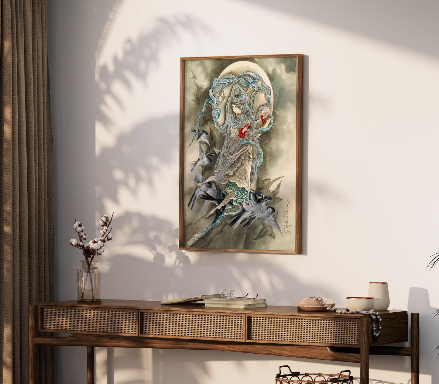 Premium Poster of Exquisite Oriental Art Featuring Birds and Woman Posters