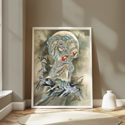 Premium Poster of Exquisite Oriental Art Featuring Birds and Woman Posters