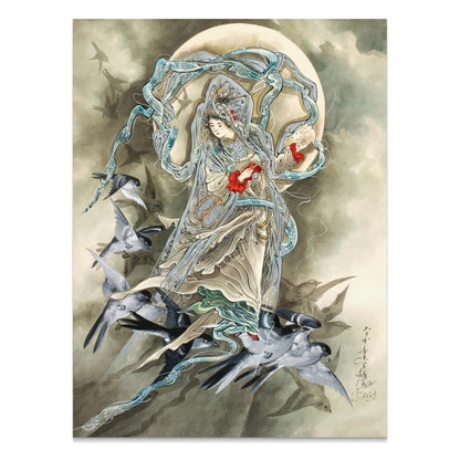 Premium Poster of Exquisite Oriental Art Featuring Birds and Woman Posters