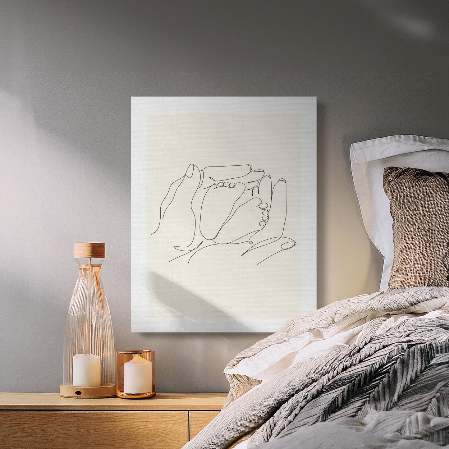 Premium Poster of Family Holding Baby Line Art Nursery Canvas Wraps