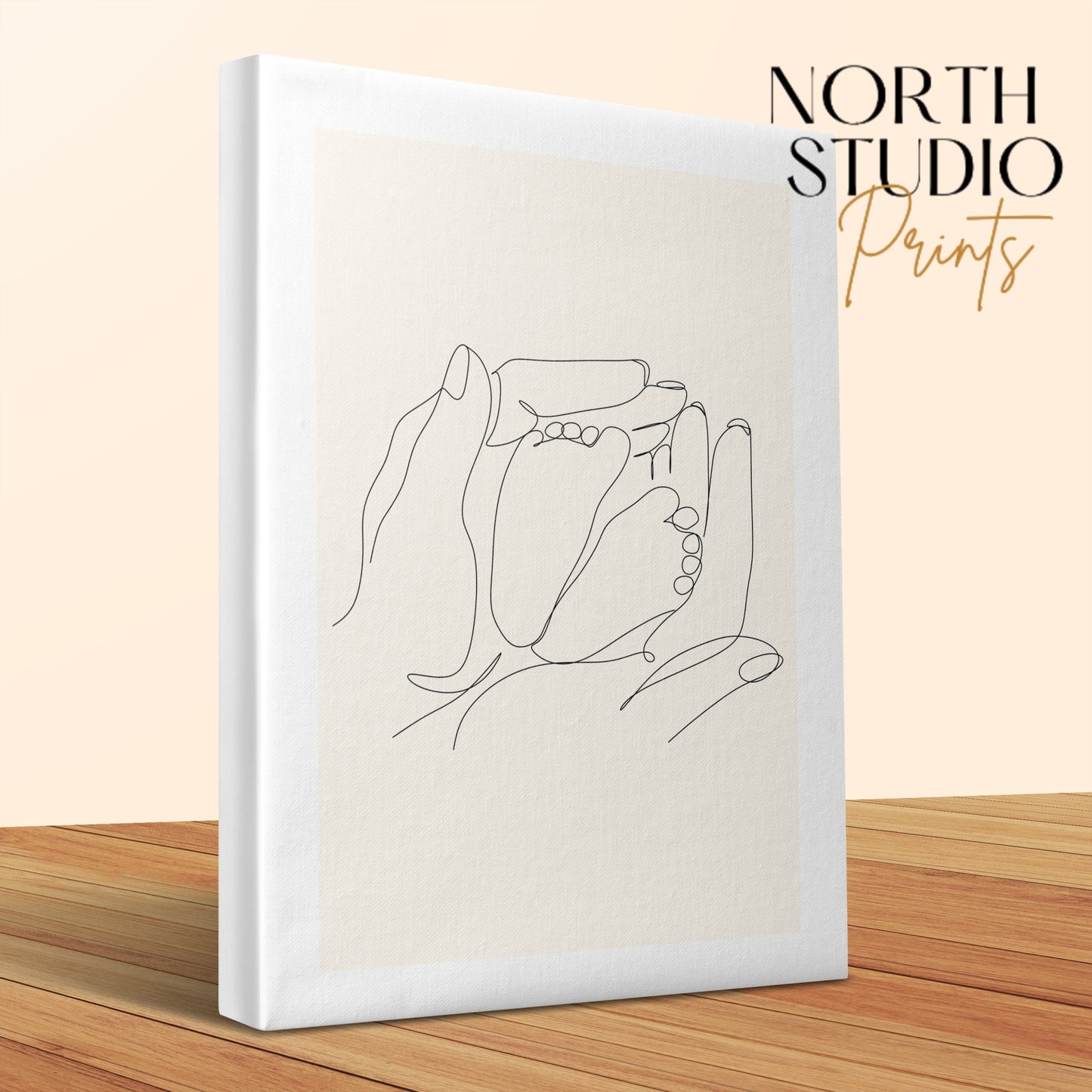 Premium Poster of Family Holding Baby Line Art Nursery Canvas Wraps