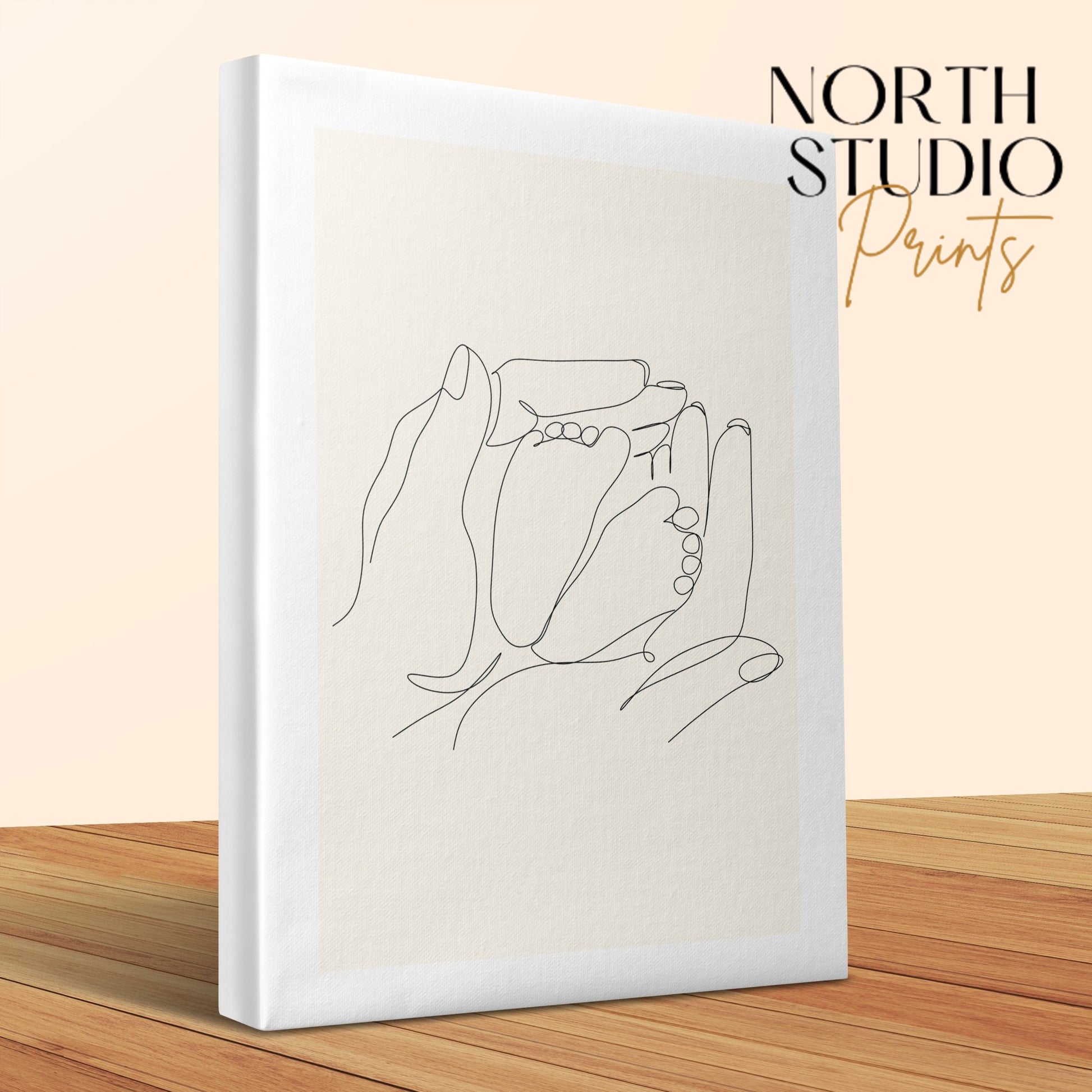 Premium Poster of Family Holding Baby Line Art Nursery Canvas Wraps