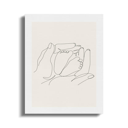Premium Poster of Family Holding Baby Line Art Nursery Canvas Wraps