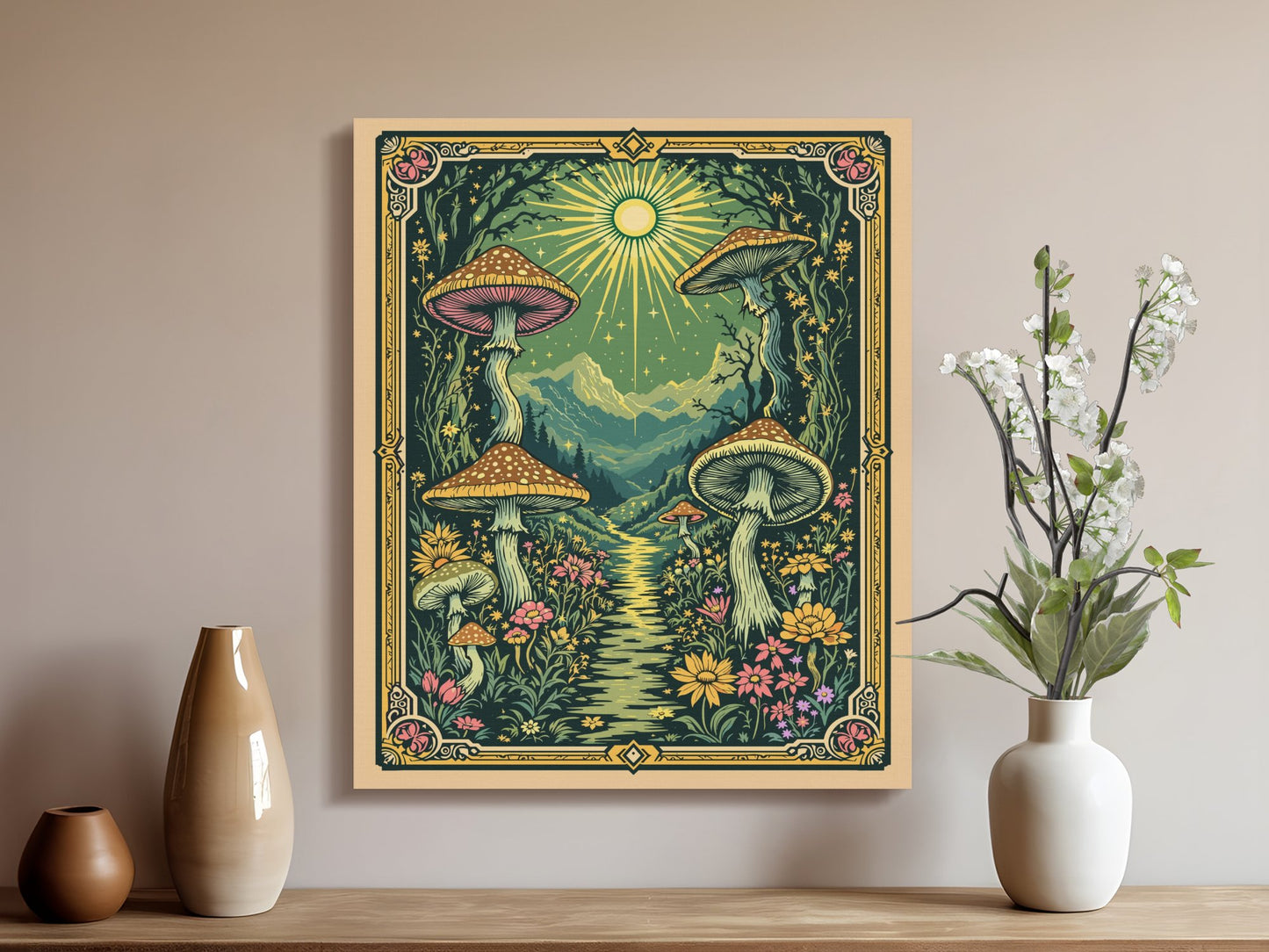 Premium Poster of Fantasy Valley Mushroom Pathway Canvas Wraps