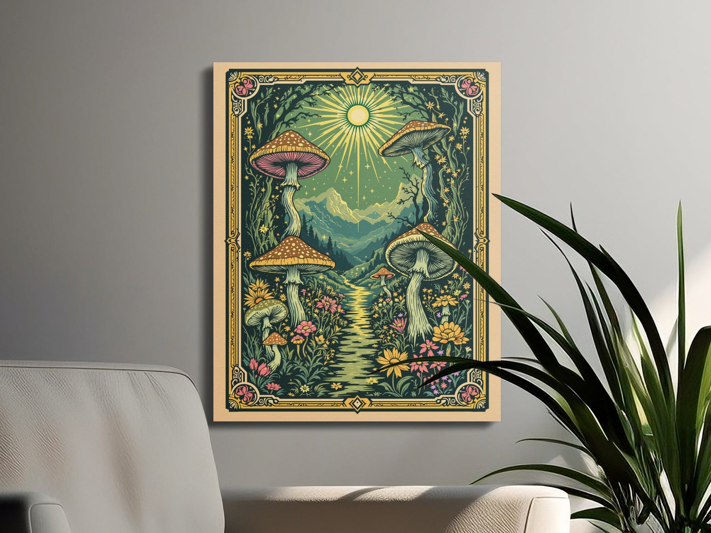 Premium Poster of Fantasy Valley Mushroom Pathway Canvas Wraps