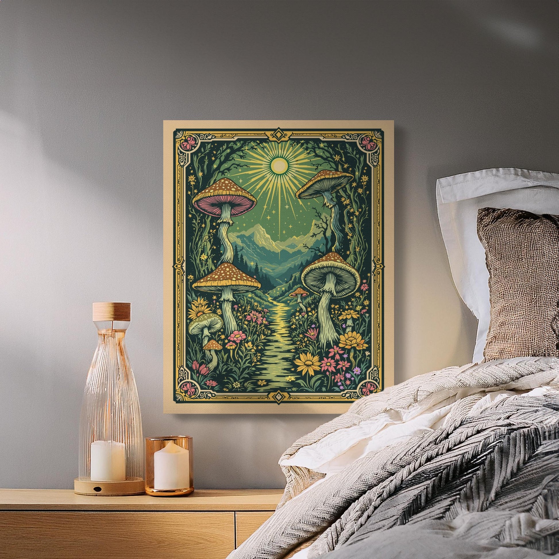 Premium Poster of Fantasy Valley Mushroom Pathway Canvas Wraps