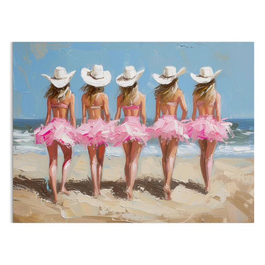 Premium Poster of Five Ballerinas At the Beach Artistic Women Canvas Posters
