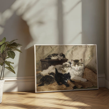 Premium Poster of Five Cats Sleeping in Cozy Setting Classic Art Posters