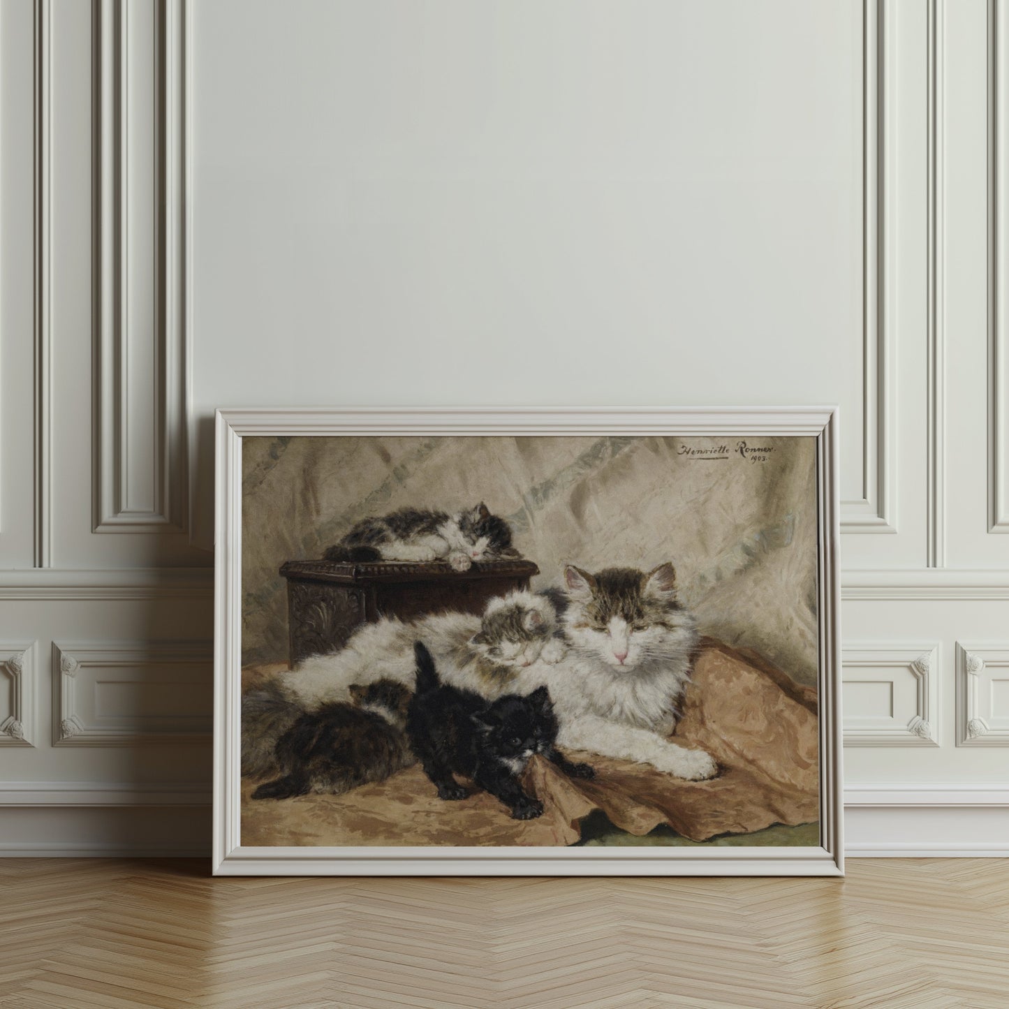 Premium Poster of Five Cats Sleeping in Cozy Setting Classic Art Posters