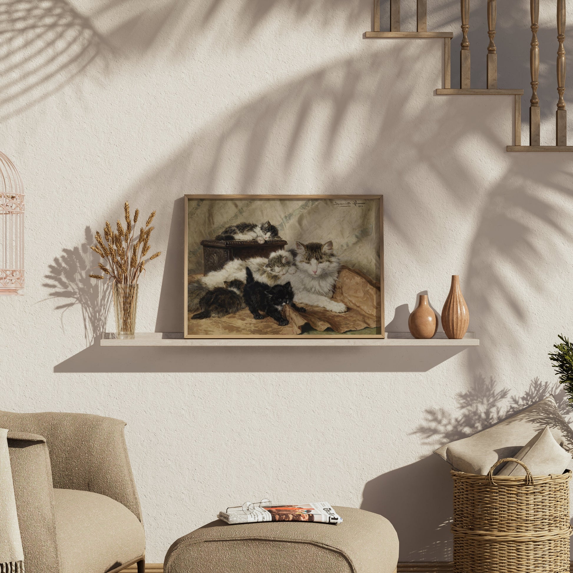 Premium Poster of Five Cats Sleeping in Cozy Setting Classic Art Posters