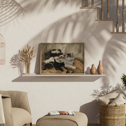 Premium Poster of Five Cats Sleeping in Cozy Setting Classic Art Posters