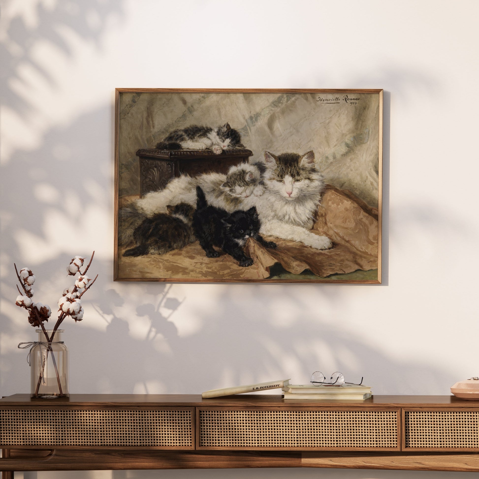 Premium Poster of Five Cats Sleeping in Cozy Setting Classic Art Posters