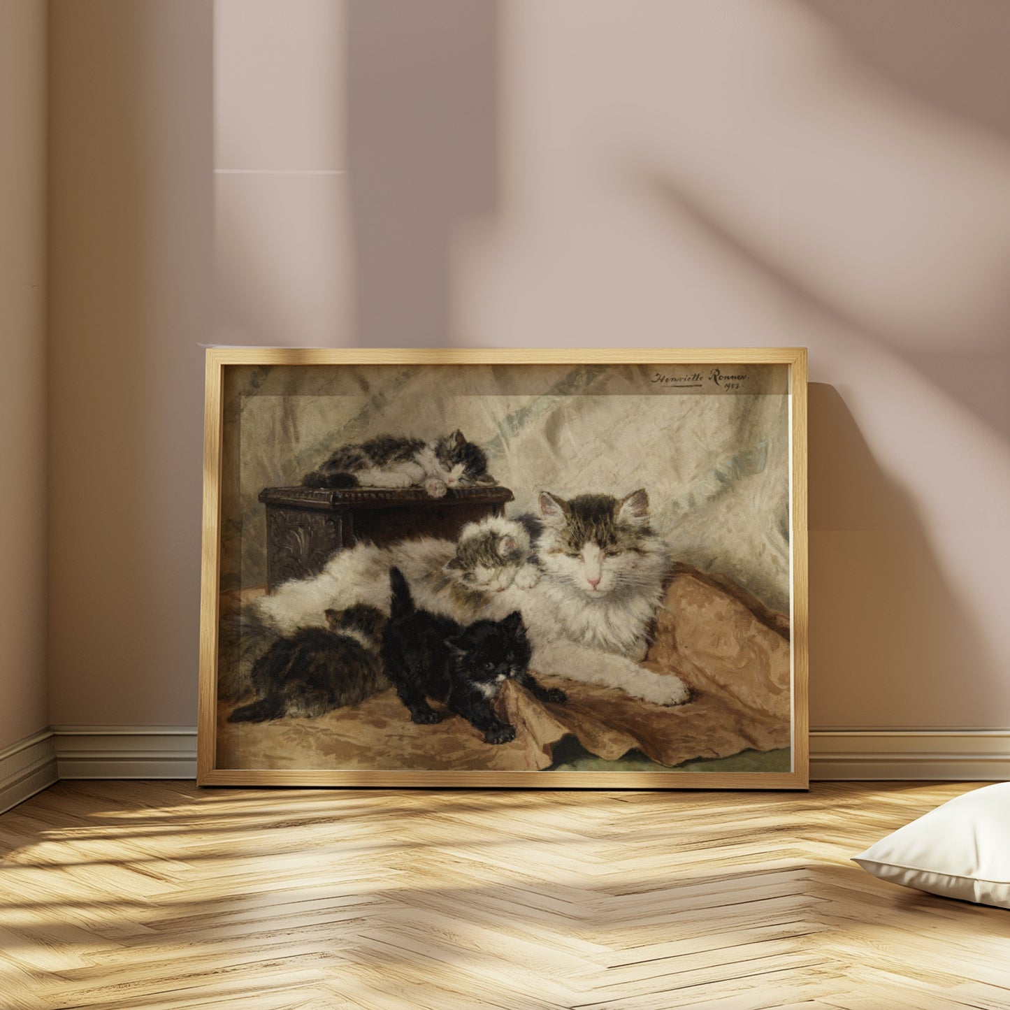 Premium Poster of Five Cats Sleeping in Cozy Setting Classic Art Posters