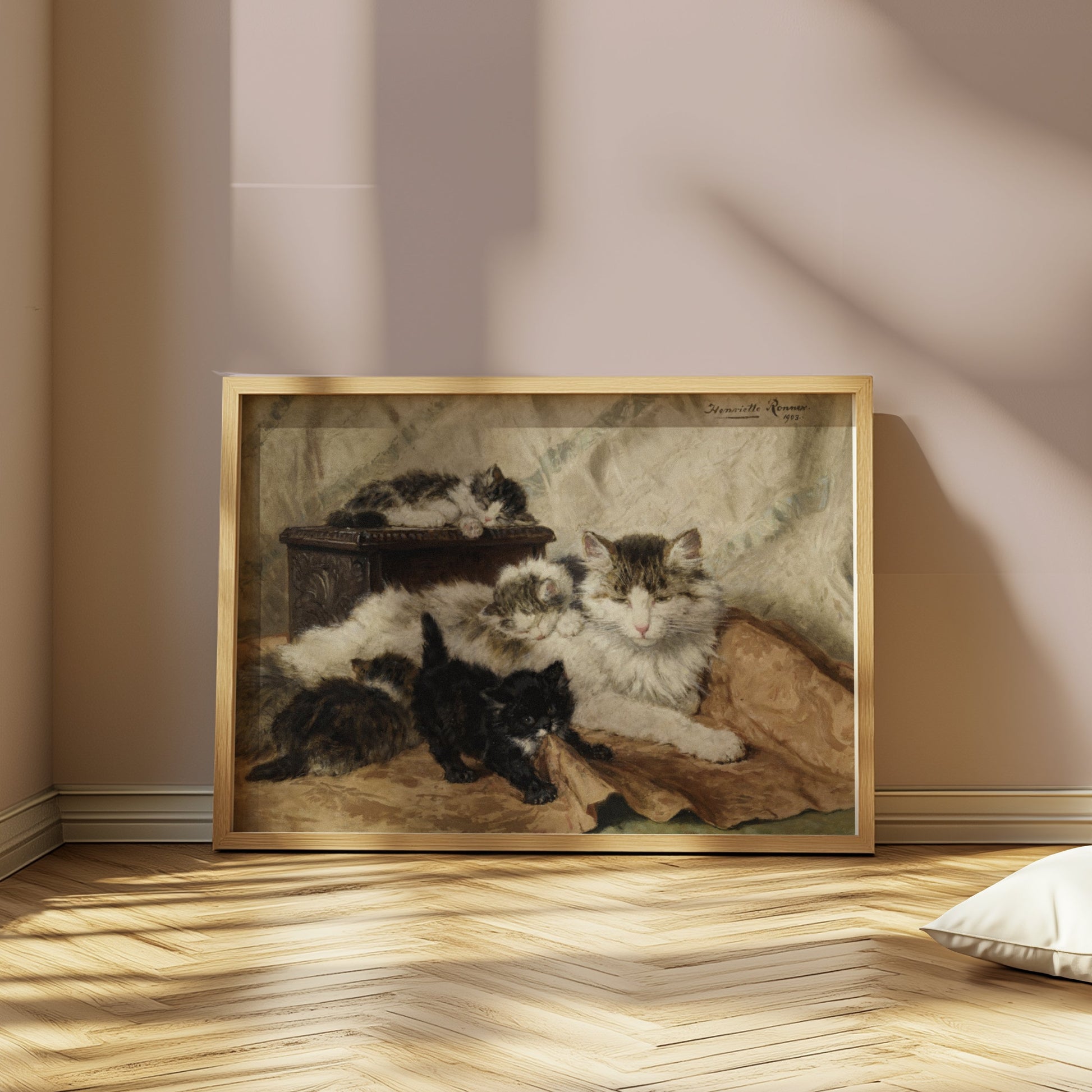 Premium Poster of Five Cats Sleeping in Cozy Setting Classic Art Posters