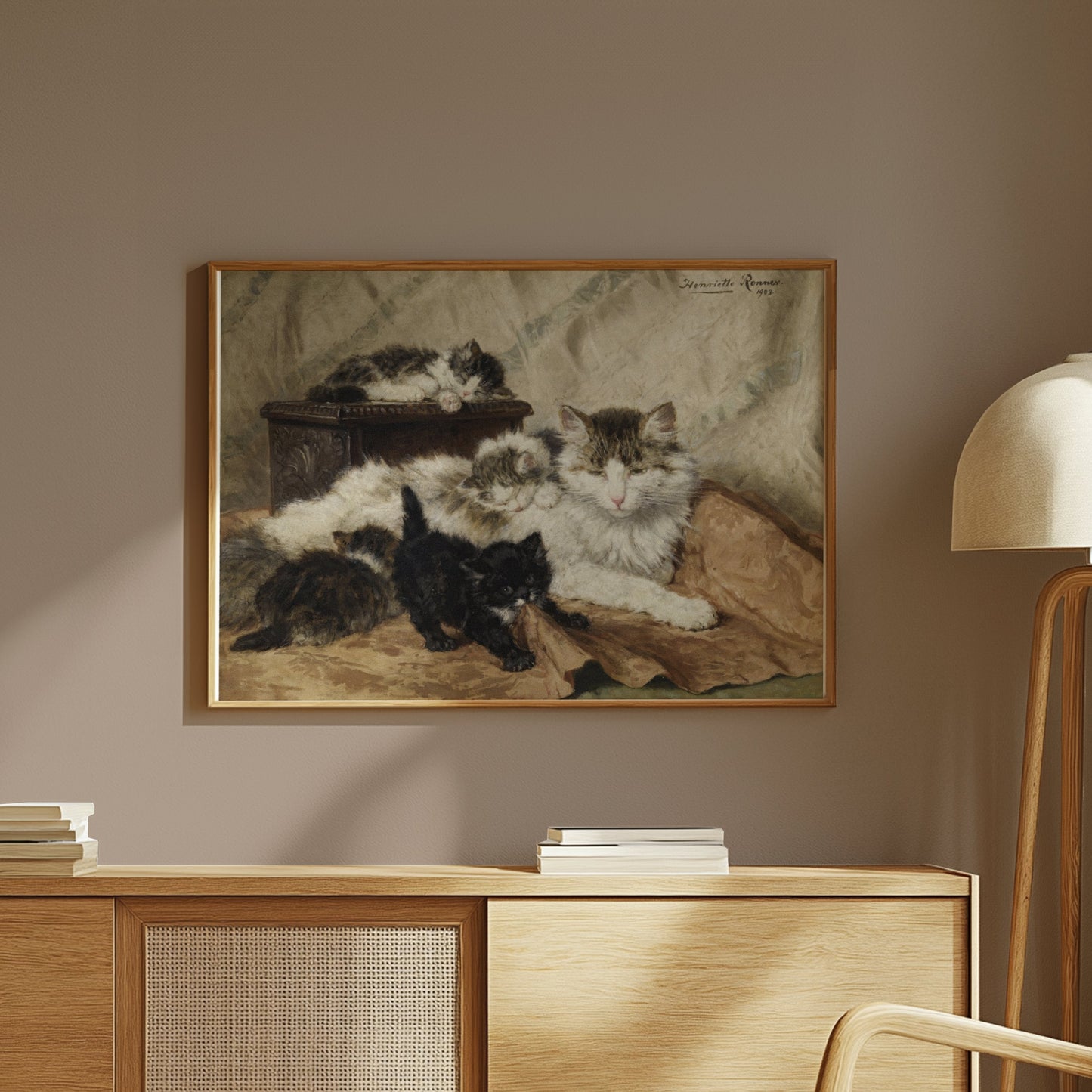 Premium Poster of Five Cats Sleeping in Cozy Setting Classic Art Posters
