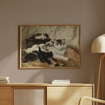 Premium Poster of Five Cats Sleeping in Cozy Setting Classic Art Posters