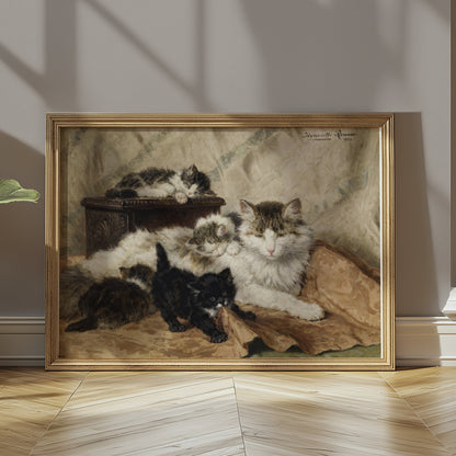 Premium Poster of Five Cats Sleeping in Cozy Setting Classic Art Posters