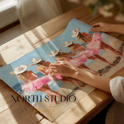 Premium Poster of Five Women in Pink Dresses at the Beach Art Posters
