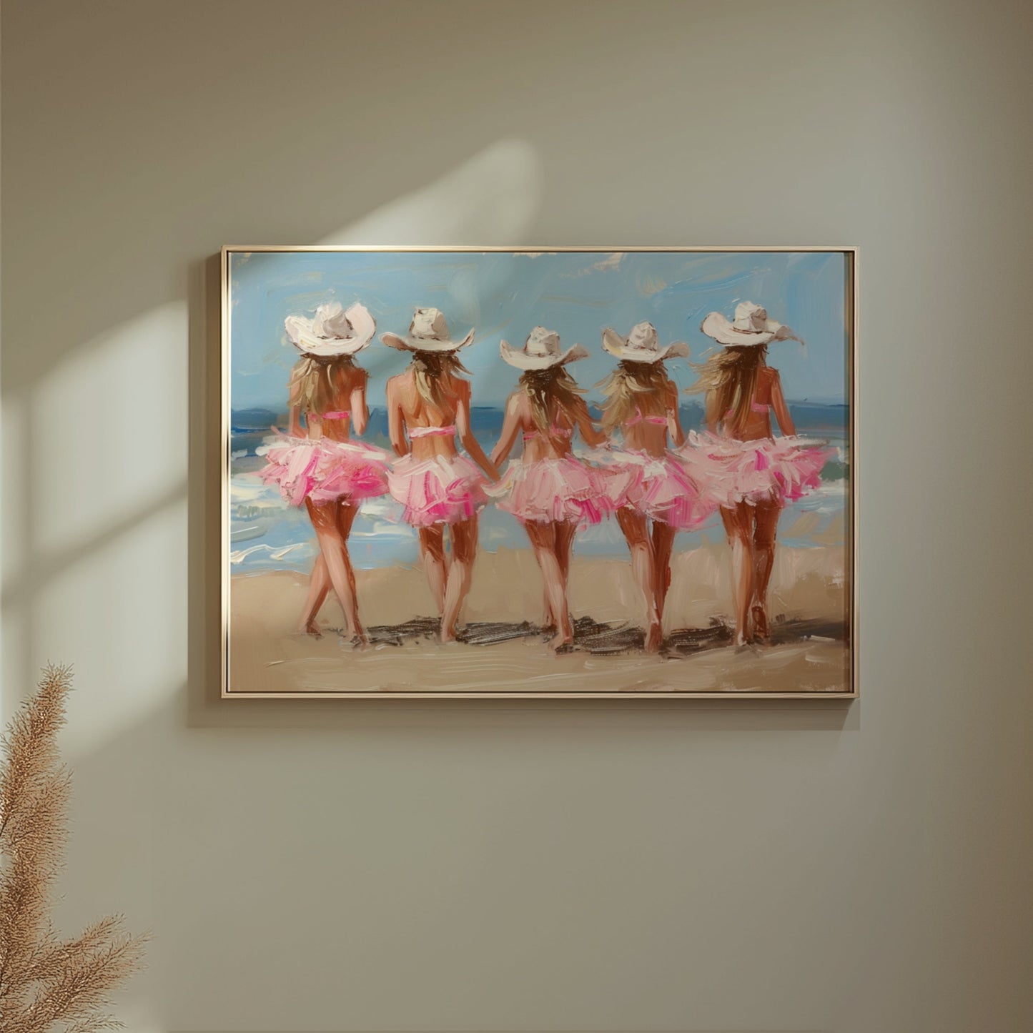 Premium Poster of Five Women in Pink Dresses at the Beach Art Posters
