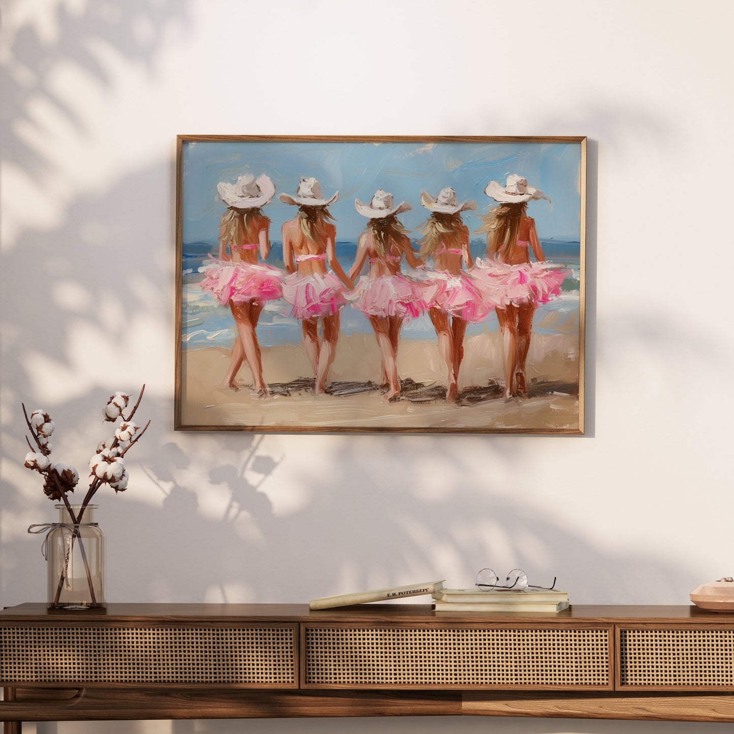 Premium Poster of Five Women in Pink Dresses at the Beach Art Posters