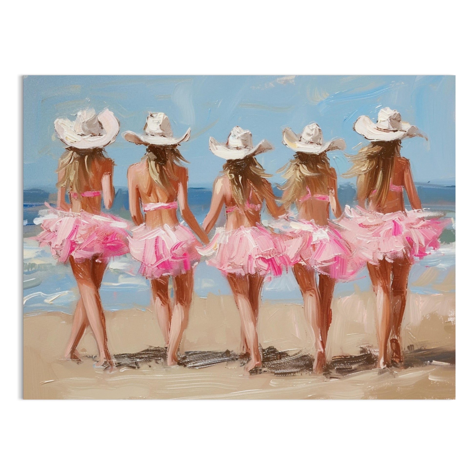Premium Poster of Five Women in Pink Dresses at the Beach Art Posters