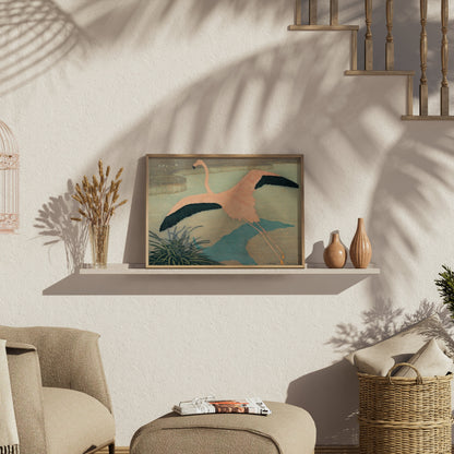 Premium Poster of Flamingo Over Pond Japanese Art Posters