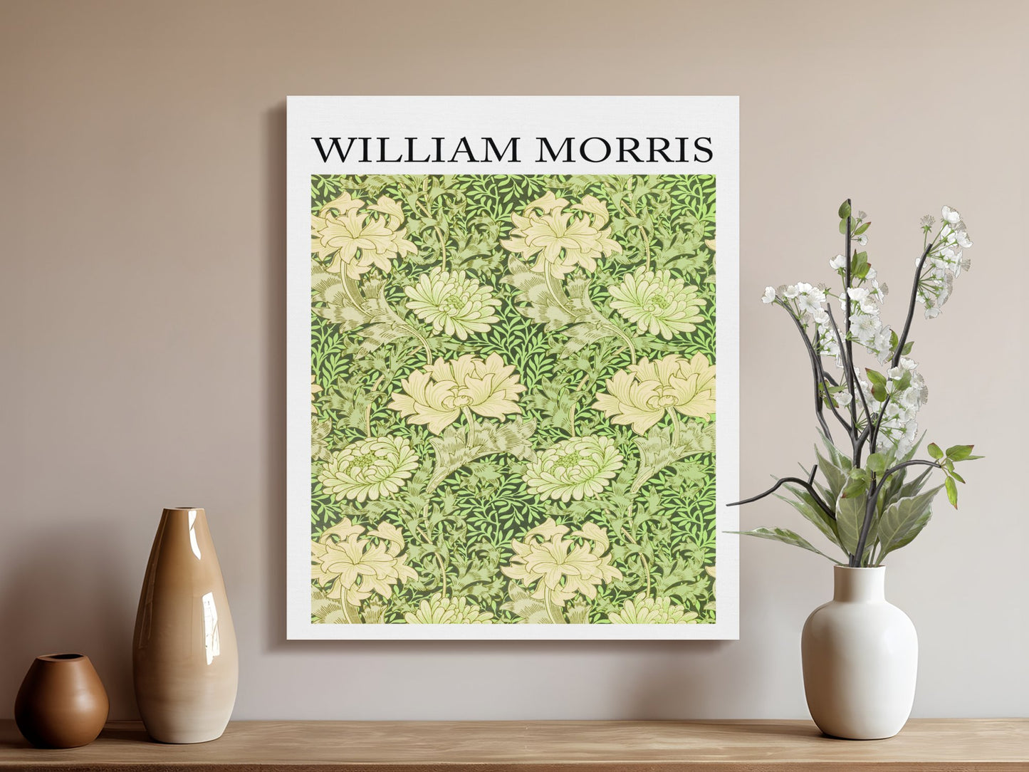 Premium Poster of Floral Green and Beige William Morris Canvas Wraps