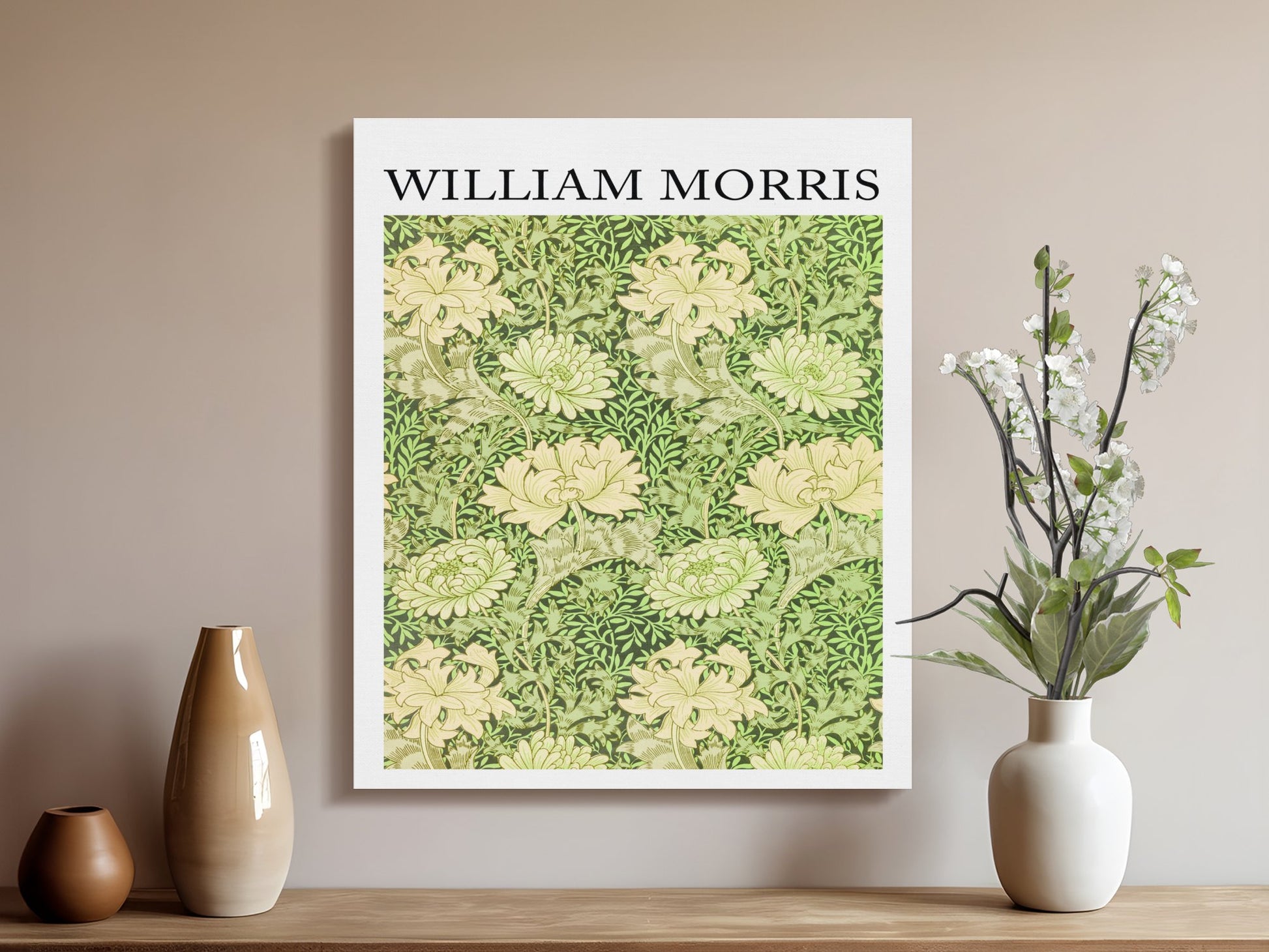 Premium Poster of Floral Green and Beige William Morris Canvas Wraps