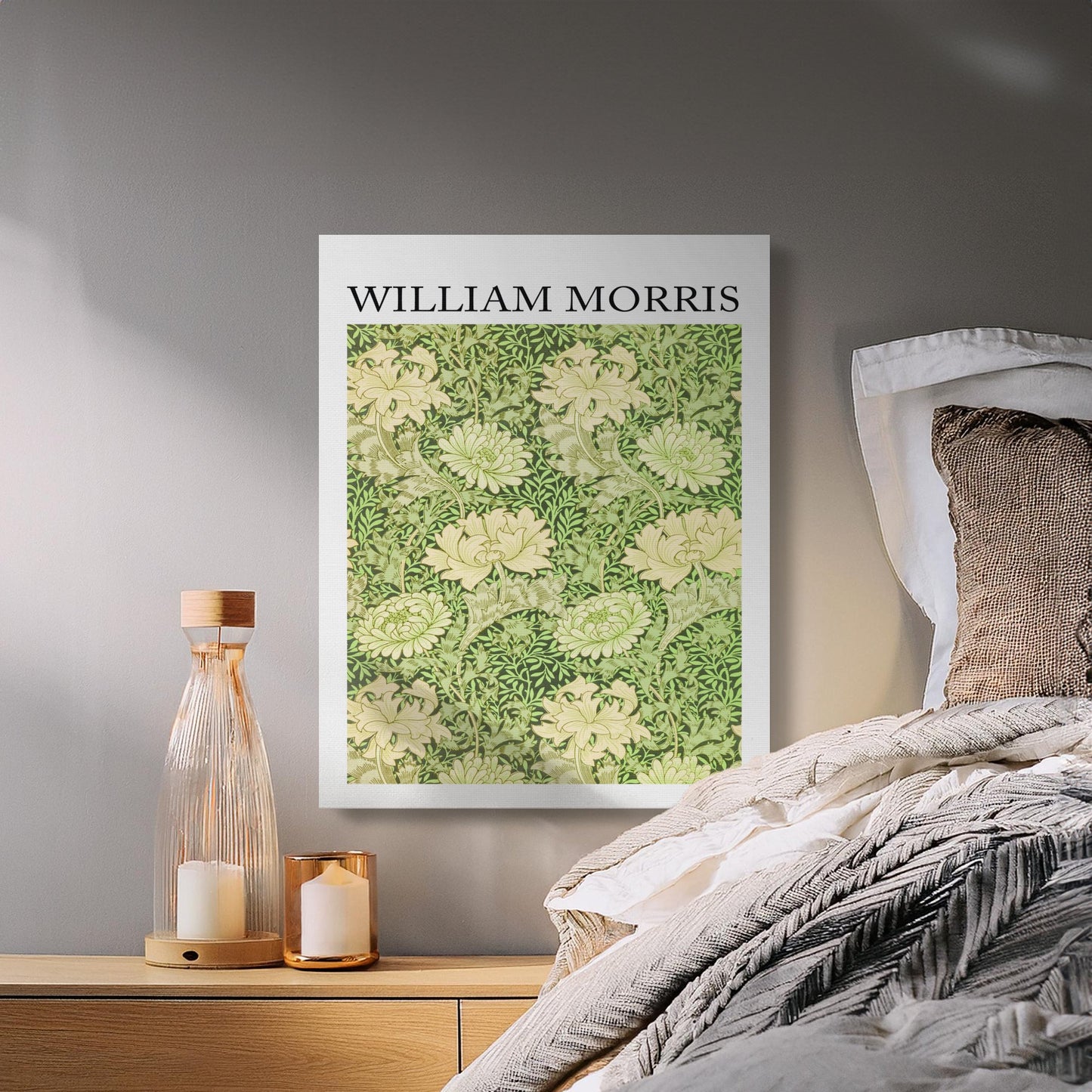 Premium Poster of Floral Green and Beige William Morris Canvas Wraps