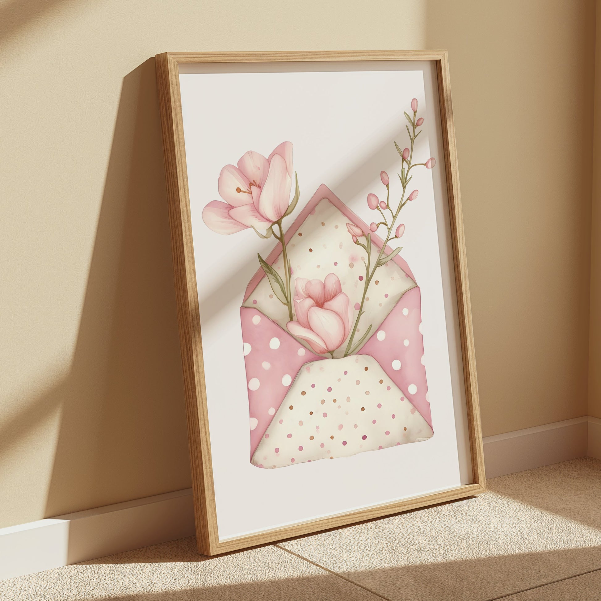Premium Poster of Floral Pink Envelope with Flowers Art Print Posters