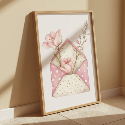 Premium Poster of Floral Pink Envelope with Flowers Art Print Posters