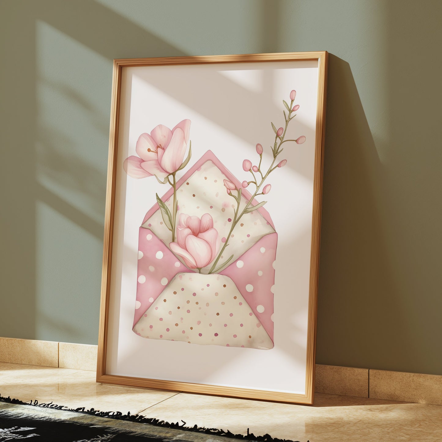 Premium Poster of Floral Pink Envelope with Flowers Art Print Posters
